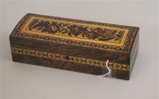 A Tunbridge Ware floral marquetry rosewood glove box, W 23cm